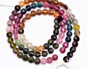AAA+ Rare Tourmaline Gemstone 3mm-4mm Faceted Coin Briolette Beads | 13" Strand | Multi Tourmaline Semi Precious Gemstone Loose Fancy Beads