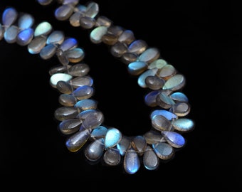 AAAA+ Labradorite High Flash 10mm-14mm Smooth Pear Briolette | Natural Labradorite Blue Fire Semiprecious Gemstone Loose Beads | 8" Strand