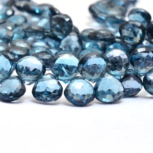 AAA London Blue Topaz 6mm Heart Briolettes | Natural Blue Topaz Faceted Semi Precious Gemstone Heart Briolette Beads | Genuine Fine Topaz |