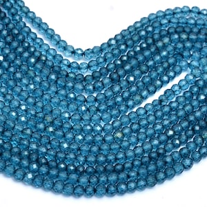 AAA+ London Blue Topaz Coated 3mm-4mm Faceted Rondelle Beads | Topaz Crystal Semi Precious Gemstone Loose Beads for Jewelry | 13&quot; Strand