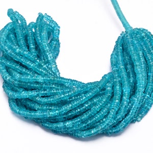 Sky Blue Apatite 4mm-5mm Smooth Heishi Spacer Beads | 16inch Strand | Natural Blue Apatite Semi Precious Gemstone Wheel Rondelle Loose Beads