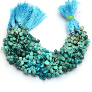 Turquoise Briolette Faceted Beads | Gemstone 6x9mm-7x11mm Pear Beads 8inch Strand | Arizona Turquoise Semi Precious Gemstone Loose Briolette