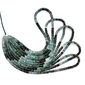 Natural Blue Indicolite Tourmaline 3mm-4mm Hand Cut Faceted Rondelle Beads | 16inch Strand | AAA+ Blue Tourmaline Precious Gemstone Beads