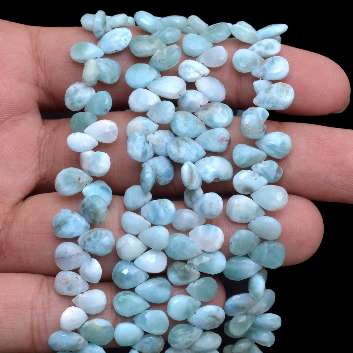 Larimar Briolette Beads Larimar Gemstone 6x8mm Faceted Pear Etsy
