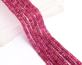AAA+ Pink Tourmaline 4mm-5mm Faceted Rondelle Beads | 16" Strand | Natural Rubellite Semi Precious Gemstone Loose Beads for Jewelry Making