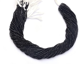 AAA+ Black Tourmaline 2mm-2.5mm Faceted Rondelle Beads | 13inch Strand | Tourmaline Micro Faceted Semi Precious Gemstone Beads for Jewelry