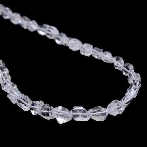 Raw Herkimer Diamond Quartz Clear 6mm-9mm Oval Nuggets | 8inch Strand | Diamond Quartz Crystal Clear Gemstone Tumbled Straight Drill Beads