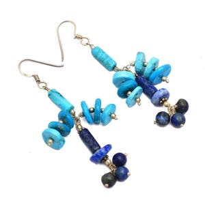 Pendientes largos de color turquesa / pendientes colgantes de lapislázuli / turquesa natural / pendientes de plata de ley / pendientes de piedras preciosas - Sterling 925 Silver