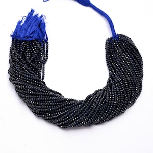 AAA+ Natural Blue Sapphire Pylin 3mm-4mm Faceted Rondelle Beads | 13inch Strand | AAA+ Blue Sapphire Precious Gemstone Faceted Loose Beads