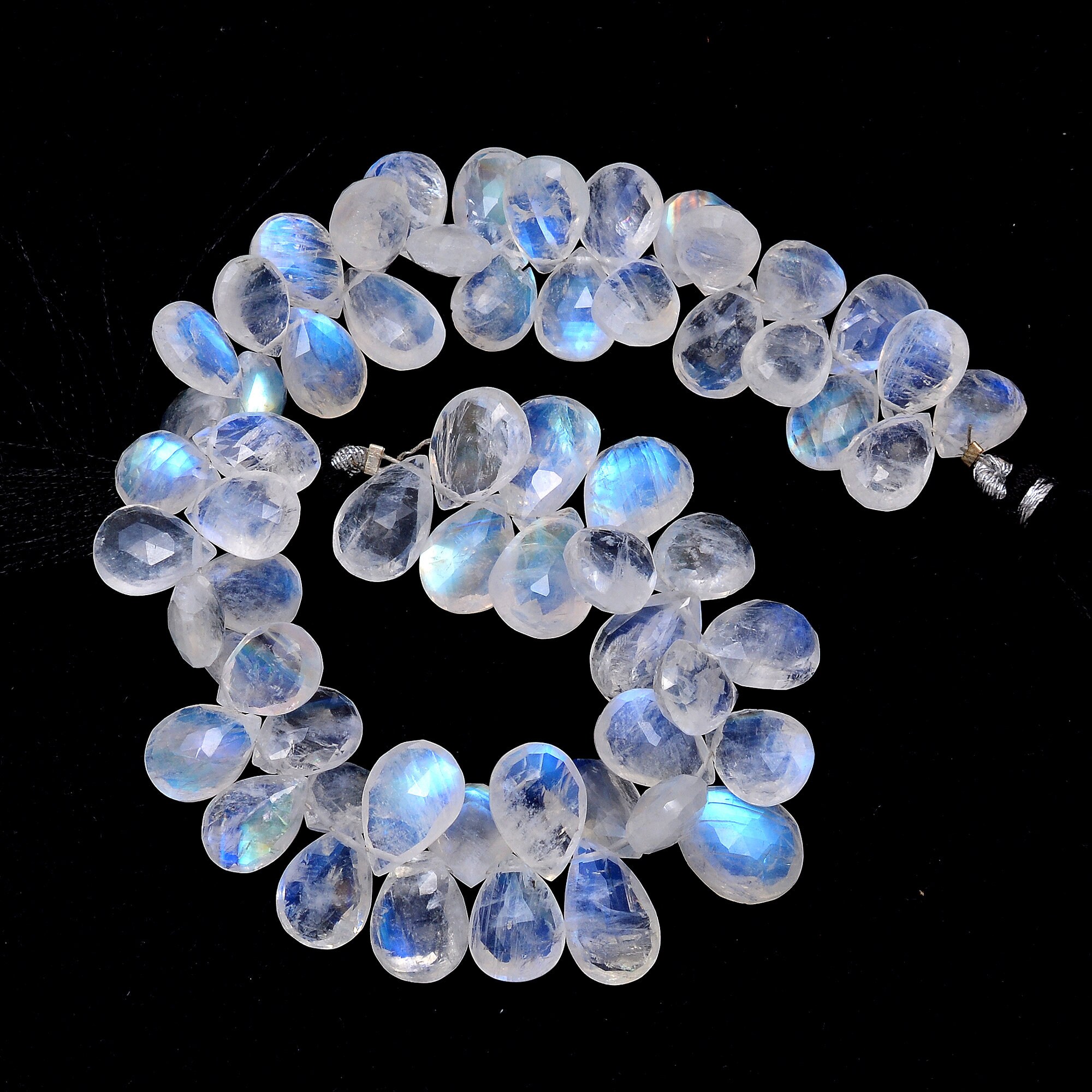 AAA+ White Rainbow Moonstone 6x9mm Pear Briolette Beads | 8inch Strand | Natural Blue Fire Moonstone Semiprecious Gemstone Briolettes