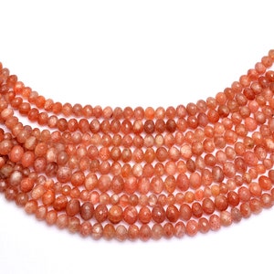 Sunstone Gemstone Rondelle Faceted Beads | 5mm-10mm Beads 8inch Strand | Natural Sunstone Fire Semi Precious Gemstone Beads | AAA+ Quality