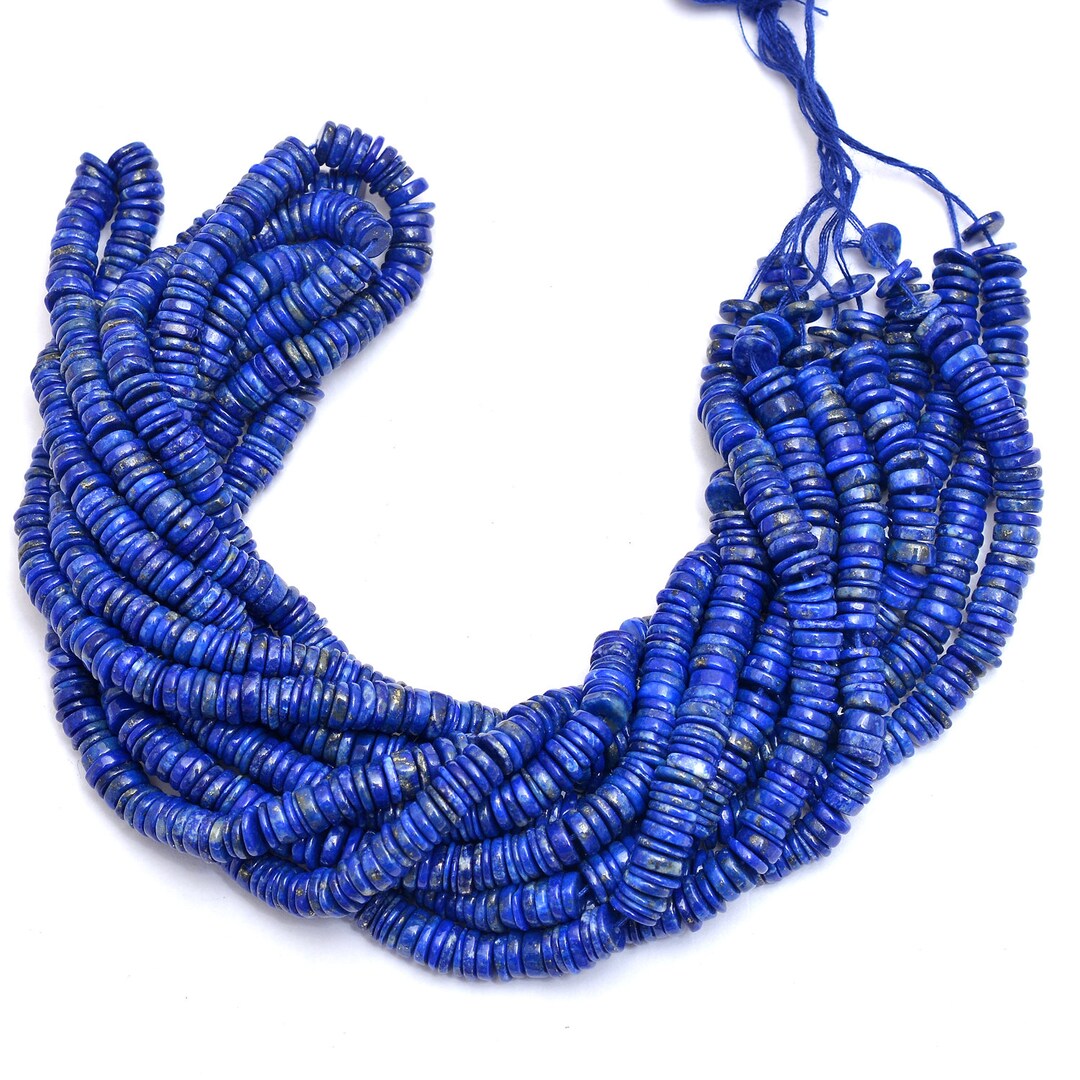 Perline a disco Heishi in lapislazzuli blu, filo da 15,5, 4 mm