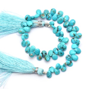 Turquoise Briolette Faceted Beads | Gemstone 7x5mm Pear Beads 8inch Strand | Arizona Turquoise Semi Precious Gemstone Loose Briolettes