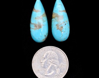 AAA+ Turquoise Gemstone Pear Cabochon Pair | Arizona Turquoise 30x12mm Loose Cabs | Natural Turquoise Semi Precious Gemstone - 26Carats Pair