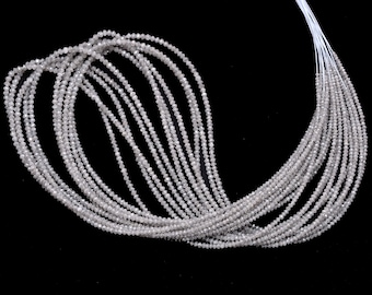 Natural AAA+ Fine Grey Diamond Micro Faceted Rondelle Beads | 14inch Strand | Rare White Diamond Precious Gemstone Loose Beads for Jewelry