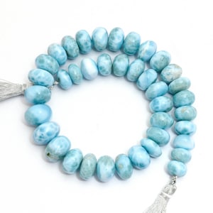 10mm-14mm Natural Larimar Smooth Rondelle Beads | 12inch Strand | AAA+ Dominican Larimar Semi Precious Gemstone Loose Beads for Jewelry