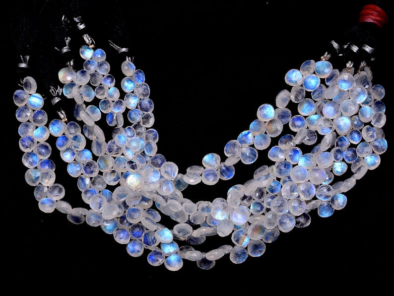 8 Strand Natural Blue Fire Moonstone Semi Precious Gemstone Loose Briolette Beads AAA White Rainbow Moonstone 7mm-8mm Heart Briolette
