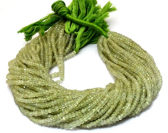 Prehnite Gemstone Hand Cut Faceted Rondelle 3mm-4mm Beads | 13inch Strand | Natural Green Prehnite Semi Precious Gemstone Beads for Jewelry