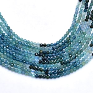 Natural Blue Indicolite Tourmaline 2mm-3mm Micro Faceted Rondelle Beads | 13inch Strand | AAA+ Blue Tourmaline Semi Precious Gemstone Beads