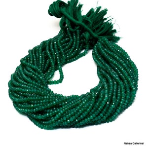AAA Green Onyx 3mm-4mm Faceted Rondelle Beads | 13inch Strand | Natural Green Onyx Semi Precious Gemstone Loose Beads for Jewelry Making |