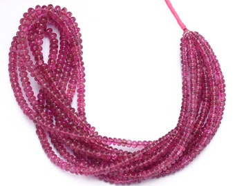 New Stock AAA+ Pink Tourmaline 3.50mm-5mm Smooth Rondelle Beads, 16inch Strand, Rare Rubellite Tourmaline Precious Gemstone Loose Beads