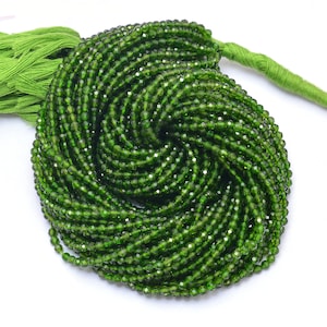 AAA+ Chrome Diopside Gemstone 2mm-3mm Micro Faceted Beads | Natural Chrome Diopside Semi Precious Gemstone Rondelle Beads | 13inch Strand