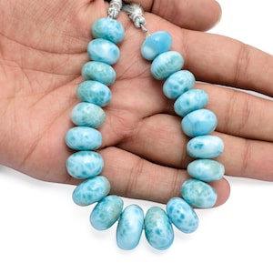 BIG SIZE Larimar 15mm-19mm Smooth Rondelle Beads | 8inch Strand | AAA+ Dominican Larimar Semi Precious Gemstone Loose Beads for Jewelry