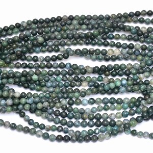 AAA+ Moss Agate Gemstone 6mm-7mm Agate Round Beads | Natural Agate Semi Precious Gemstone Loose Beads for Jewelry Making | 15inch Strand