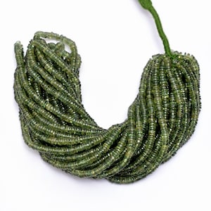 AAA+ Green Apatite 4mm-5mm Smooth Heishi Spacer Beads | 16inch Strand | Natural Apatite Semi Precious Gemstone Wheel Rondelle Loose Beads