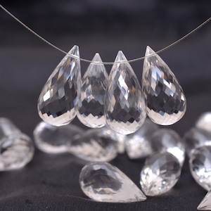 AAA Crystal Quartz Faceted Teardrop Briolette Beads | 8x16mm Calibrated Drops | Natural Clear Crystal Semi Precious Gemstone Teardrop Beads