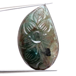Emerald Gemstone Hand Carving Cabochon | Rare Emerald 16x26mm Fancy Cabochon | Natural Precious Loose Gemstone Floral Carved Fancy Cabochon