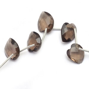 Rare Smoky Quartz 11x13mm Faceted Heart Briolette Beads | Natural Smoky Quartz Semi Precious Gemstone Loose Briolettes Beads Set for Jewelry
