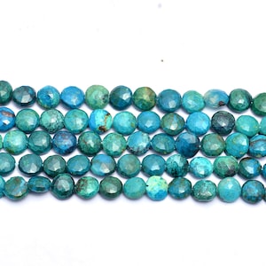 Natural AAA+ Chrysocolla Gemstone 8mm-9mm Faceted Coin Briolette Beads | Chrysocolla Semi Precious Gemstone Fancy Coin Beads | 10inch Strand
