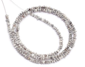 AAA+ Grey Diamond Uncut Beads | 15inch Strand | Natural Raw White Diamond Precious Gemstone Loose Beads for Jewelry Making