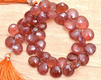 AAA+ Natural Strawberry Quartz Gemstone 10mm-12mm Faceted Heart Briolette Beads | 8" Strand | Strawberry Quartz Semi Precious Gemstone Beads