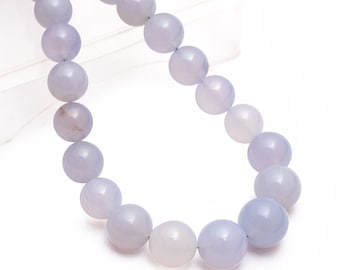 10mm-14mm Natural Blue Chalcedony Smooth Round Beads | 16inch Strand | AAA+ Chalcedony Semi Precious Gemstone Beads for Jewelry Making