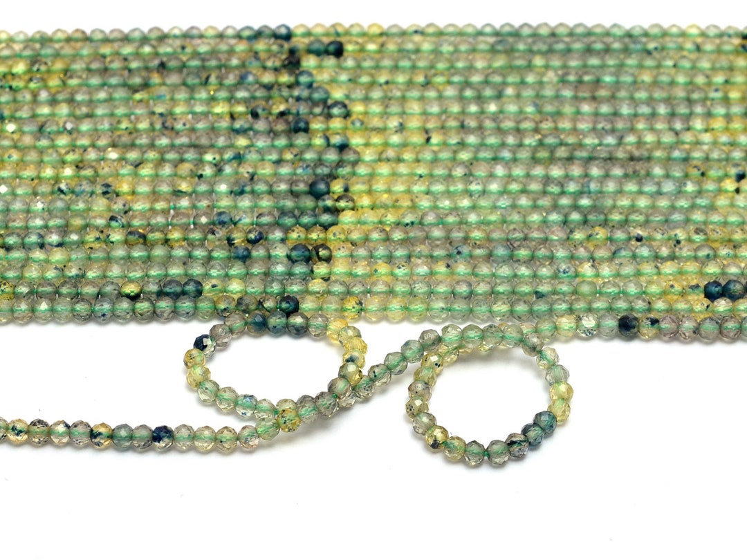 AAA+ グリーンサファイア 2mm-3mm 貴石マイクロファセットビーズ | 13