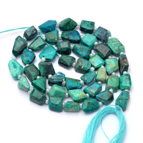 Natural AAA+ Chrysocolla Gemstone 6mm-8mm Faceted Tumbled Beads | Chrysocolla Semi Precious Gemstone Step Cut Nugget Beads | 14inch Strand