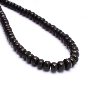 AAA+ Black Onyx 5mm-7mm Smooth Rondelle Beads | 14inch Strand | Natural Black Onyx Semi Precious Gemstone Loose Beads for Jewelry Making