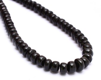 AAA+ Black Onyx 5mm-7mm Smooth Rondelle Beads | 14inch Strand | Natural Black Onyx Semi Precious Gemstone Loose Beads for Jewelry Making