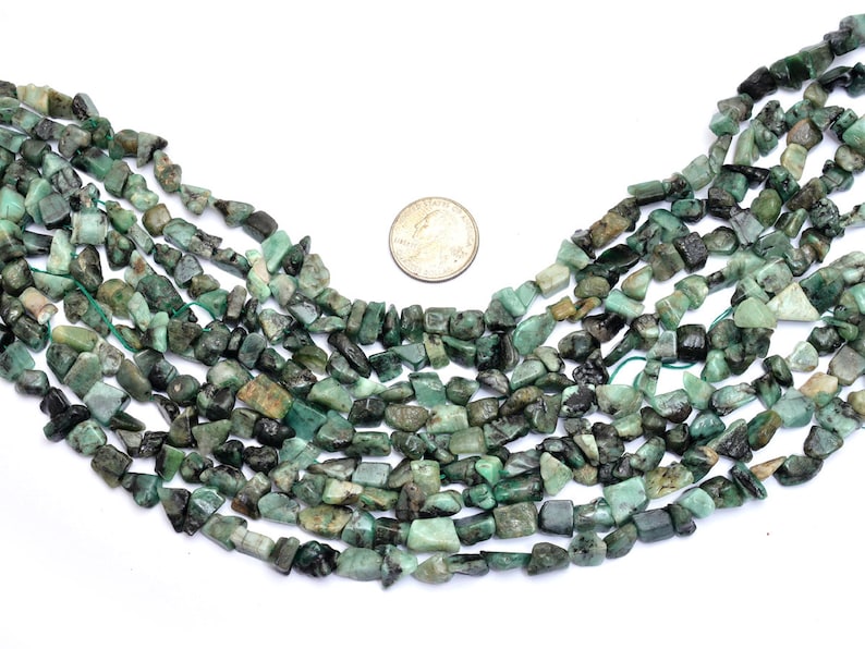 14inch Strand Precious Green Emerald Gemstone Smooth Uneven Tumble Beads for Jewelry Making Natural Emerald 8mm-12mm Raw Rough Nuggets