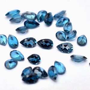 AAA London Blue Topaz Gemstone 3x5mm Loose Faceted Pear Cut Stone | Genuine Fine London Blue Topaz Semi Precious Gemstone for Jewelry Making