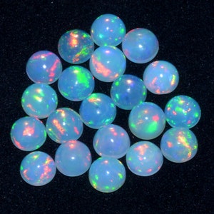 AAA+ Ethiopian Welo Opal 6mm Multi Fire Round Cabochon | Natural Ethiopian Opal Loose Gemstone Flat Back Cabochon | Welo Opal Gemstone Lot