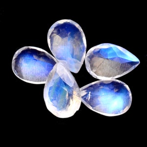 AAA+ White Rainbow Moonstone 3x4mm & 3x5mm Pear Cut Stone | Natural Blue Fire Semi Precious Gemstone Pear Faceted Loose Moonstone Cut Stone