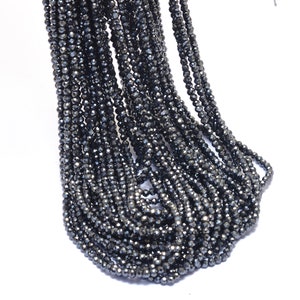 AAA+ Hematite Gemstone 2mm-3mm Micro Faceted Beads | 13inch Strand | Natural Black Hematite Semiprecious Gemstone Rondelle Beads for Jewelry