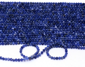 AAA+ Sodalite Gemstone 2mm-3mm Micro perles à facettes | Perles rondes en vrac de pierres précieuses semi-précieuses de Sodalite naturelle pour bijoux | Fil 13"
