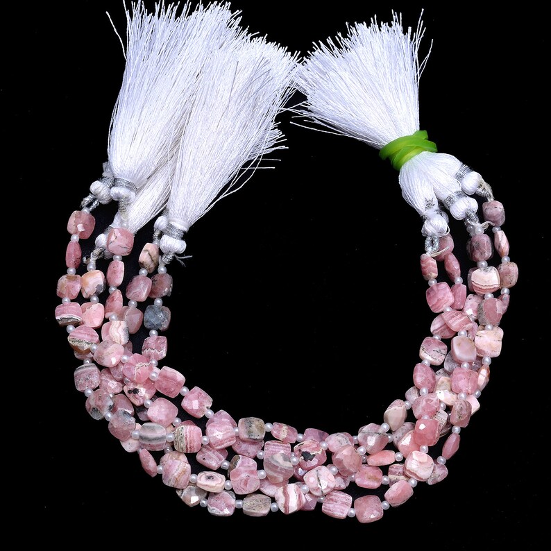 Natural Rhodocrosite Semi Precious Gemstone Straight Drill Fancy Beads 7 Strand AAA Rhodochrosite 6mm Faceted Square Briolette Beads