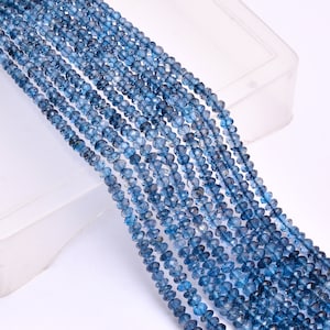 AAA+ London Blue Topaz 3mm-4mm Faceted Rondelle Beads | Natural Blue Topaz Semi Precious Gemstone Beads | Genuine Fine Topaz Rondelle Beads