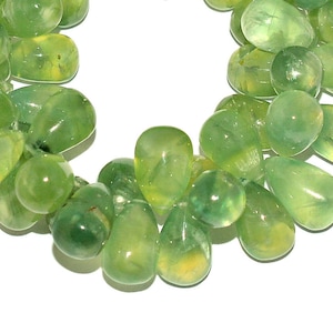 Carved Green Prehnite Leaf Briolette Bead Strand 109886A