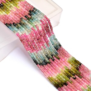 AAA+ Tourmaline 3mm Rondelle Hand Cut Beads | 13&quot; Strand | Natural Multi Tourmaline Semi Precious Gemstone Faceted Beads for Jewelry Making
